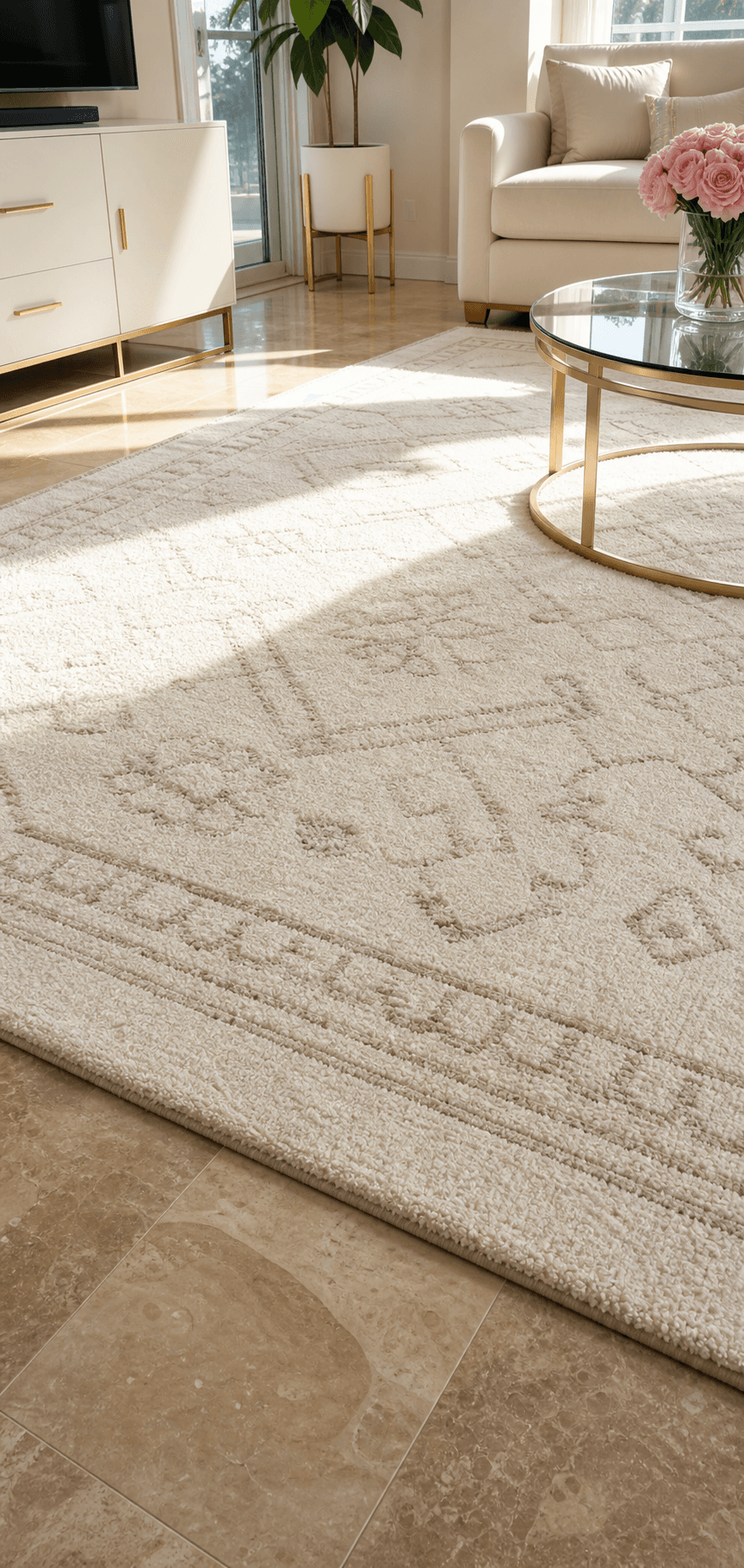 Clean cream area rug in a bright Miami room
