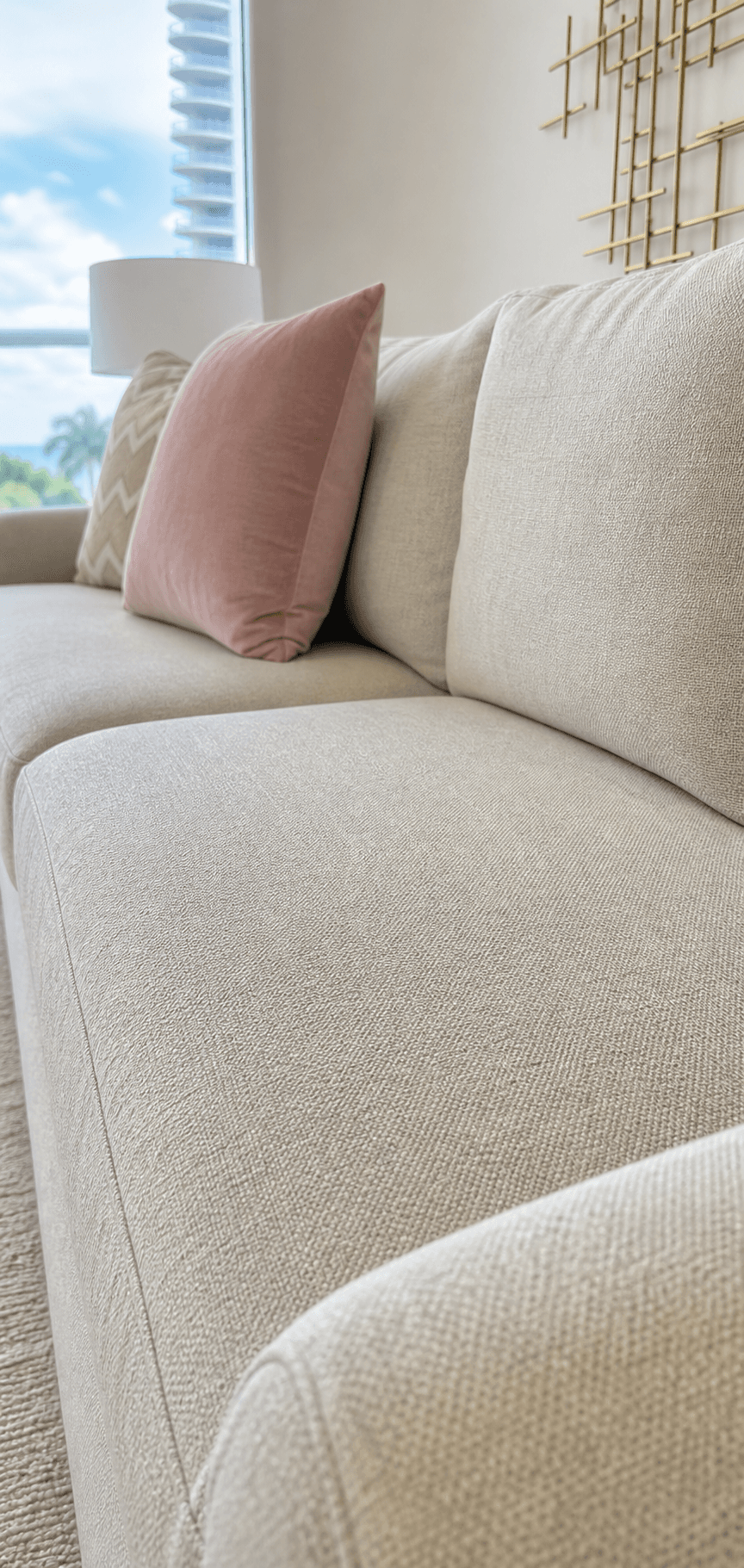 Clean beige sofa after upholstery cleaning